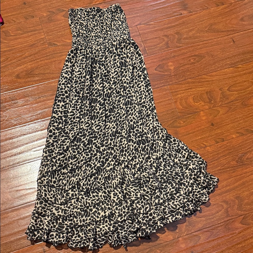 Strapless Leopard Print Maxi Dress